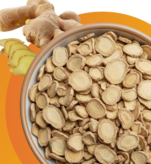 Whole and sliced ginger